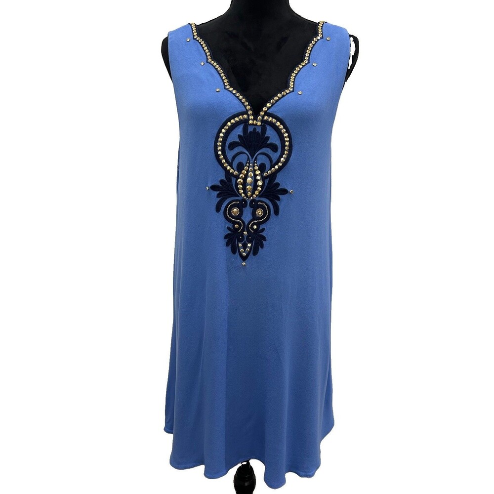Lilly Pulitzer Owen Womens Sz Large Dress Blue Sleeveless Pullover V Neck